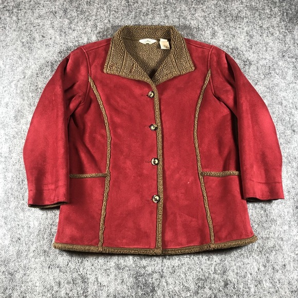 L.L. Bean Jackets & Blazers - L.L.Bean Jacket Womens Petite Medium Red Faux Suede Sherpa‎ Lined Warm Coat